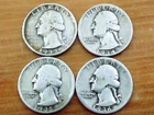 Lot of 4 - Washington 90% Silver Quarters Circulated - 1932,35,36P & 34D   AS34
