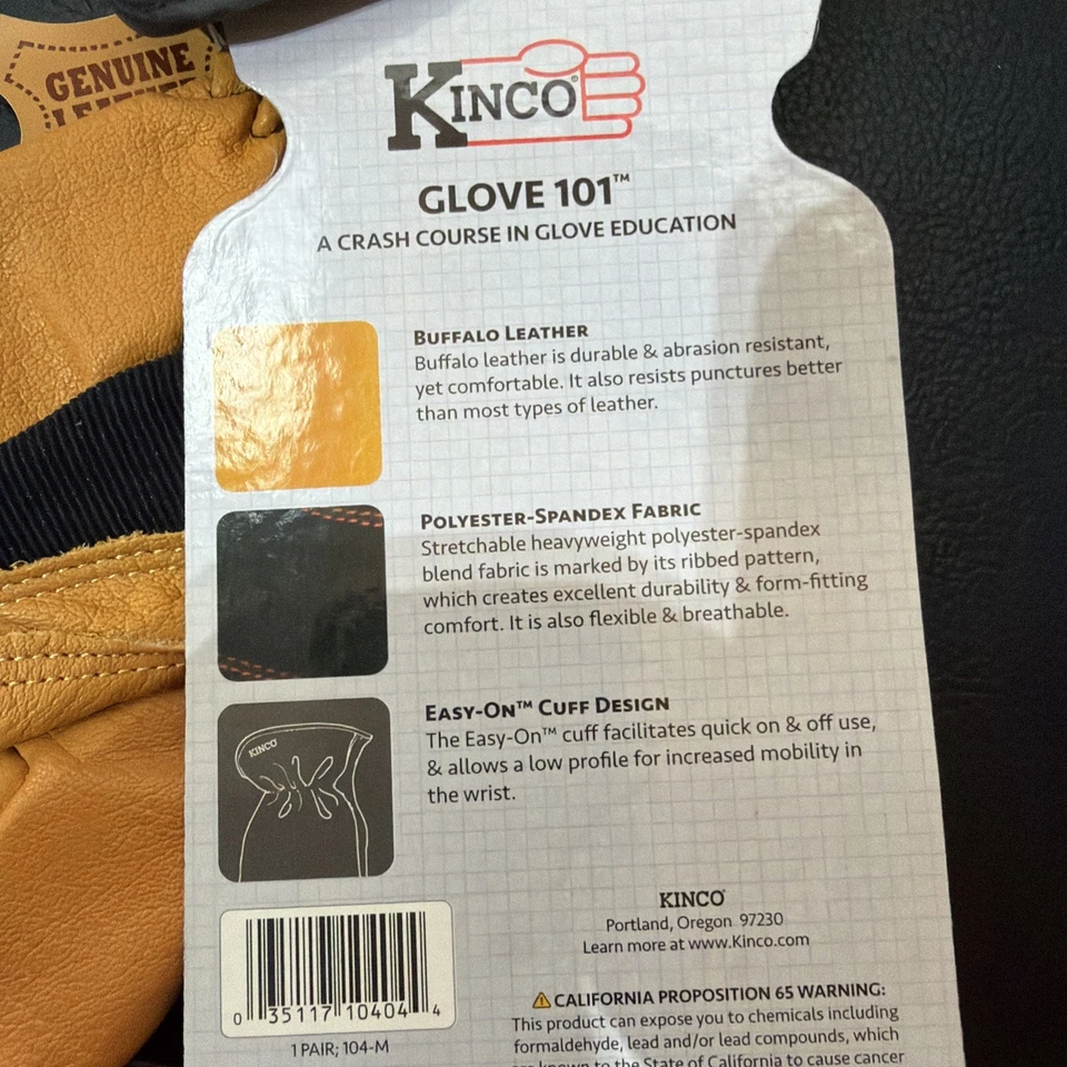 Kinco 104M Lined Premium Hybrid Leather Work Gloves medium - Image 4 of 4