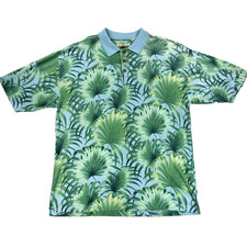 Mens Tommy Bahama Resort Polo Shirt Silk Blend Blue Green Plants Sz XL Tropical