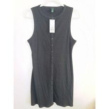 NWT Wild Fable Women's Black Ribbed Button-Front Mini Dress Sleeveless Size L