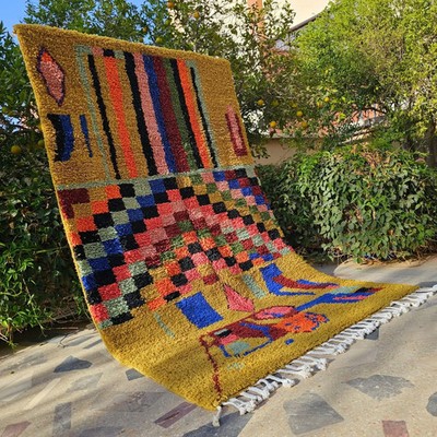 New Color Multicolor Design Moroccan Berber Beni Ourain Wool Handmade Carpet Rug