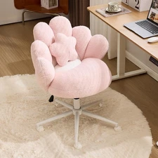 VINGLI Lovely Petal Vanity Desk Chair with Star Pillow, Armless Swivel Chair 
