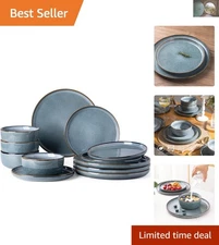 Ceramic Dinnerware Set for 4 - 12 Piece Scratch Resistant Stoneware, Space Blue