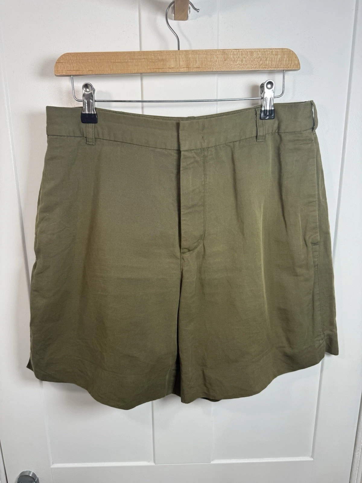COS Shorts Mens 46 Green Linen Cotton 32 Waist Tailored Summer Khaki Olive Smart