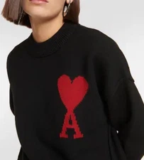Ami Paris Pa De  Couer Black  Sweater With Red Heart Size Medium AU 12 US 8