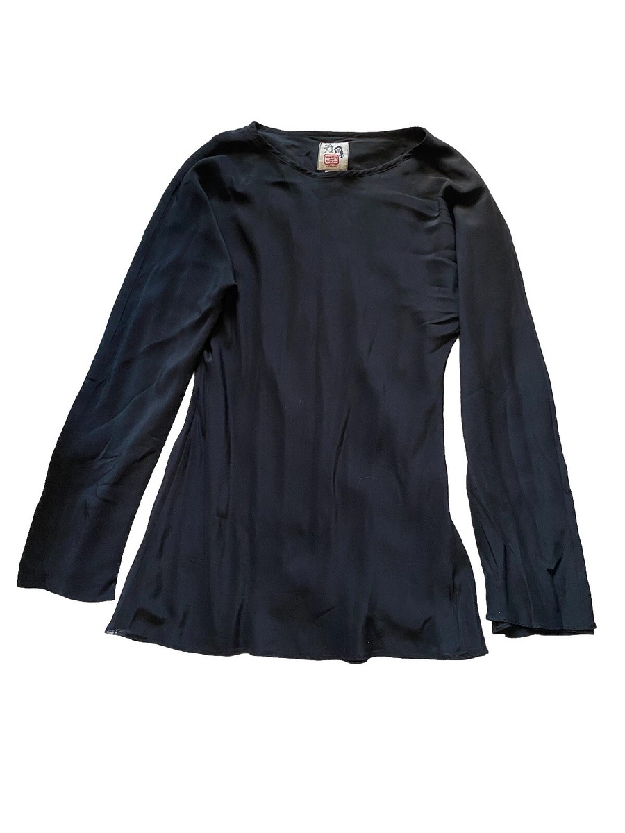Vintage Workers For Freedom London Top Blouse Black Silk UK