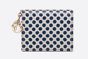 [Japon limité] Mini portefeuille LADY DIOR à points bleus peau de veau