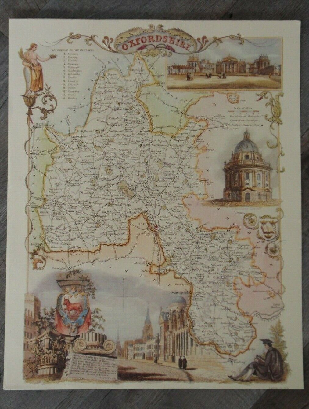 Vintage Oxfordshire Antique Wrightsons Reprint Map Thomas Moule from c.1840s VGC