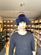 NEW Mens 100% Genuine Rex Rabbit Winter Hat Fedora Navy Blue USA