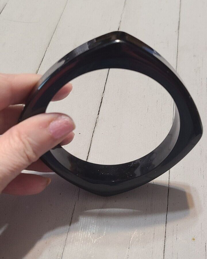 Extra Nice Black Square Bangle Bracelet Lucite Ba… - image 2