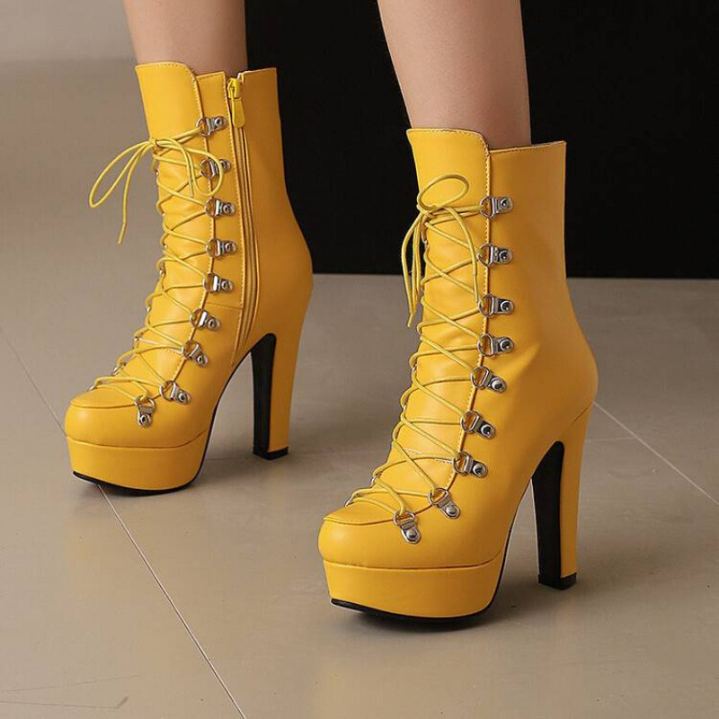Block Heel Lace Up Yellow Heels Womens Yellow Suede Lace Up Heels