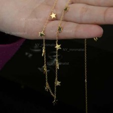 Sparkling Diamond Star Charm Choker Necklace 14K Solid Yellow Gold Fine Jewelry