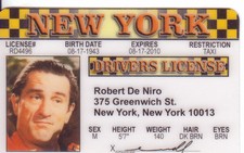 Robert De Niro Deniro New York Ny TAXI DRIVER  ID Drivers License
