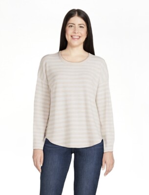Time & Tru Women's Stripe Hacci Knit T-shirt~Winter White~XXL~NWT~FAST SHIP