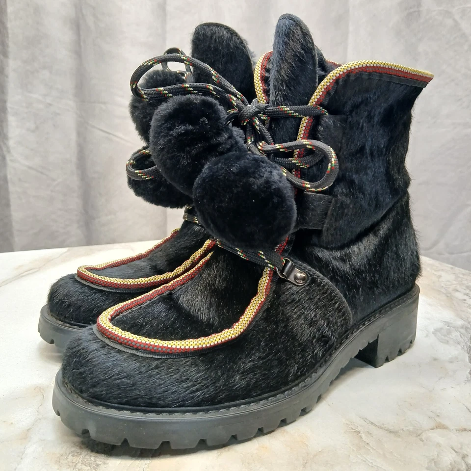 Botas de piel de becerro Barneys New York Pom Pom para mujer talla 6 negras ITALIA Foto 4 de 4