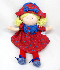Vtg Eden Doll Blonde Yarn Hair Red Blue Floral Dress Cloth