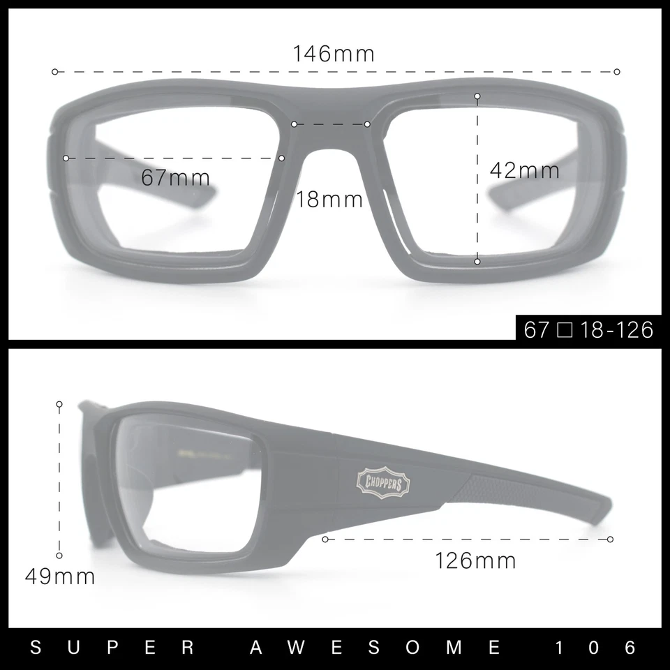 Gafas de sol Choppers con lentes fotocromáticas acolchadas de espuma para hombre envolventes rectangulares para motociclista Foto 2 de 2