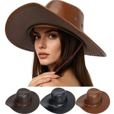 PU Leather Cowboy Hats Fashion Western style Women Men Adult Hat with Wide Brim