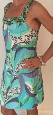Bordeaux Aqua Blue Dress Beach Cruise Stone Sea Shells Crystals Sz Medium 6