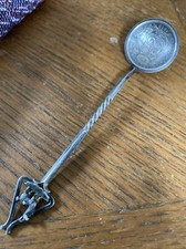 Handmade Vtg Spoon With PERU 1915 FG JR 1/2 SOL 9 Dec’s 900 SILVER COIN