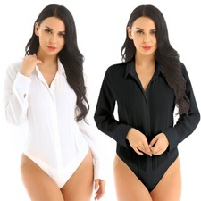 Women's Turn-down Collar Bodysuit Shirt Long Sleeve Shirts Easy Care Work Blouse
