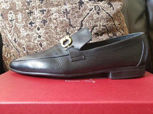 Salvatore Ferragamo FLORI Penny Loafer Black Metal Logo 11.5-E UK/12.5 US $1,200 - Picture 2 of 21