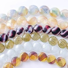 4pcs Flat Round Glass Beads,Rainbow Flat Circular Lampwork Bead,DIY Spacer Beads