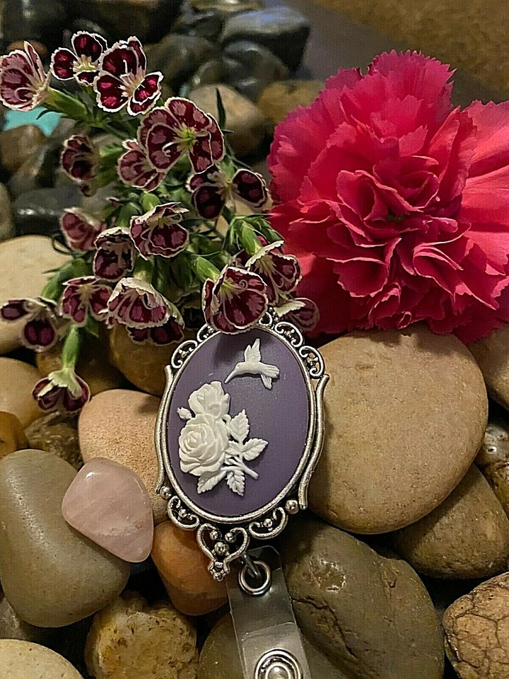 Hummingbird Cameo Pendant Work ID Key Card Badge Holder Purple BACK 2 SCHOOL SAL - Image 2 of 4