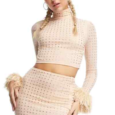 Miss Selfridge Hotfix Funnel Top in Neutral, Size