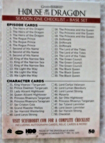 2024 Game Of Thrones Rittenhouse 1-50 Base Set House Of Dragons Season One - Picture 6 of 6