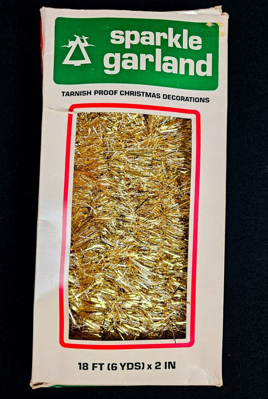 Vintage Sparkle Garland Gold Christmas Tinsel 15 Ft  x  2" New