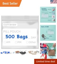 Pack of 500 BPA Free Pill Bags - Waterproof Ziplock Pouches with Write-On Labels