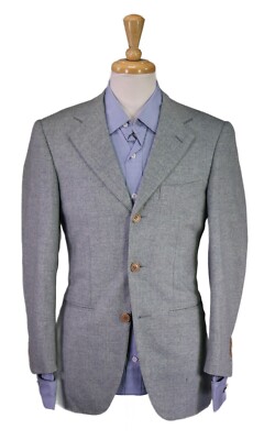 R. Caruso Blazer Aqua Blue Herringbone Wool Fleece Sportcoat 34R