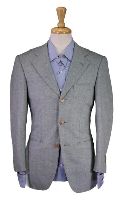 R. Caruso Aqua Blue Herringbone Wool Fleece Blazer Sportcoat Eu 44 - US 34R