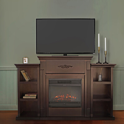 TV Media Entertainment Console Stand Espresso Open Shelves Elegant Organization