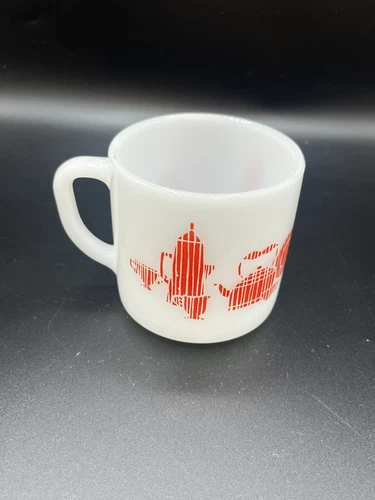 Vintage Federal Glass White Milk Glass Mug Red Kitchen Tea Kettle Coffee Plate