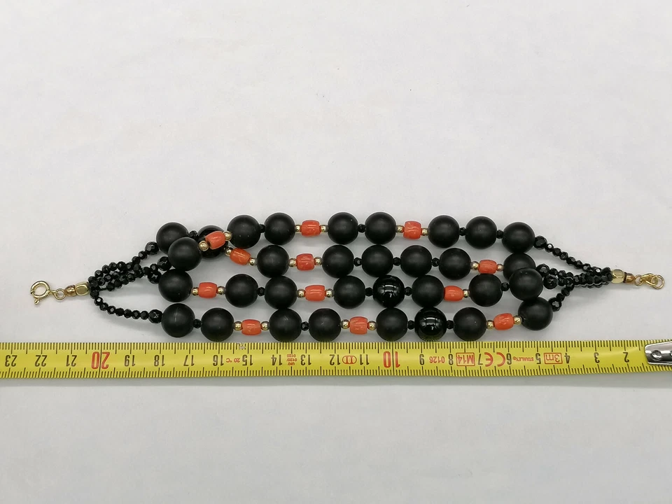 Pulsera Grande De Mujer Ónix Negro Coral Rojo Ágata Plata MADE IN ITALY - Imagen 4 de 4