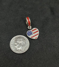 S925 Sterling ALE Pandora American Flag Heart Charm 2.77g