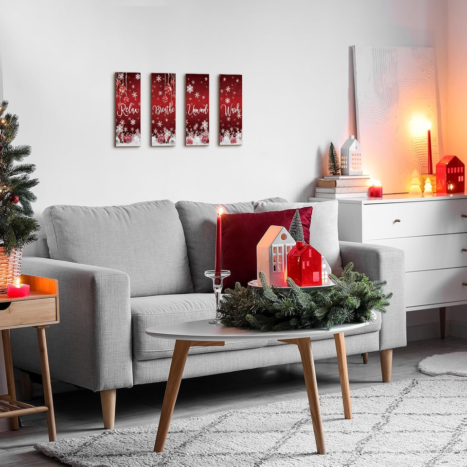 4 Pcs Christmas Bathroom Wall Decor Bathroom Wall Art Winter Wooden