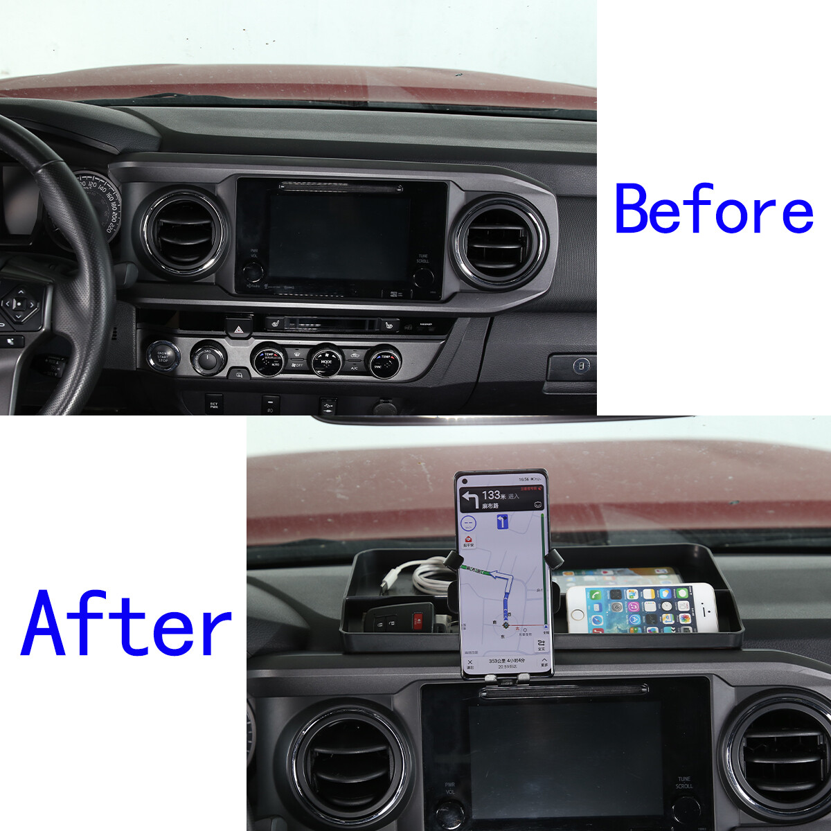 Dash Storage Box Tray & Phone Holder Mount Organizer For Toyota Tacoma 2016-2022