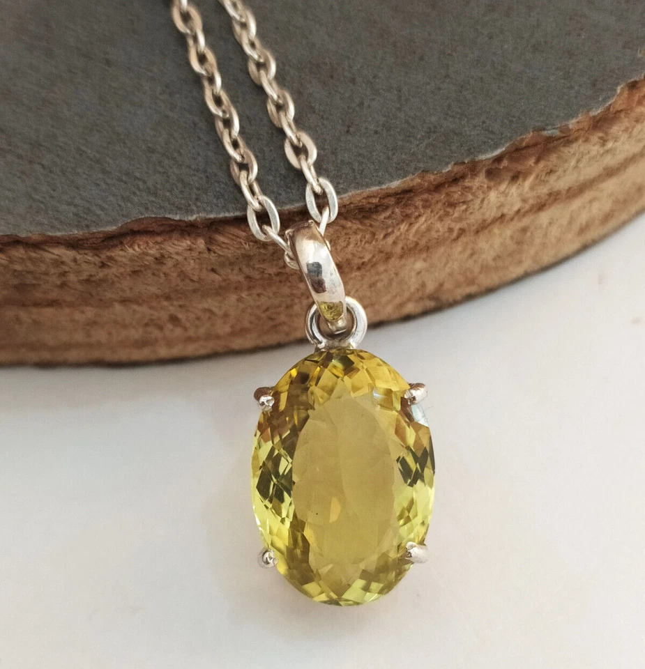 Gorgeous Lemon Quartz Huge Gemstone-Handmade Sterling Silver Prong Pendant Gift - Image 3 of 4
