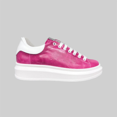 Sneaker ML Damenschuhe Echtleder Fuchsia Weiß Made in Italy