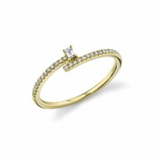 Baguette Diamond Dainty Ring Band 14K Yellow Gold Minimalist Stackable Statement