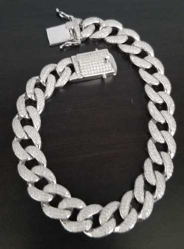 Kubanisches Gliederarmband 925 Silber CZ Esclava de Plata 925 28,7 g 9" 11,5 mm - Bild 4 von 10