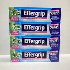 4 Boxes Effergrip Minty Fresh Denture Adhesive Cream 1.5 oz EXTRA STRONG HOLD