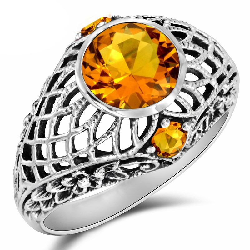 2CT  Golden Citrine 925 Sterling Silver Deco Style Ring Sz 6 XB3-8