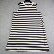 Old Navy Tank Dress Womens Large Black White Striped Stretch Sleeveless Crewneck