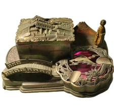 Vintage Japanese Table Top Smoking Set Ashtray Cigarette Box Music Box 