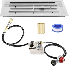 24" by 8" Drop-In Insert Fire Pit Pan Burner Kit, Rectangular Stainless Steel Pr