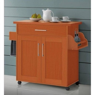 Portable Kitchen Island W/ Spice Rack & Towel Holder Wood Storage Easy Mobility